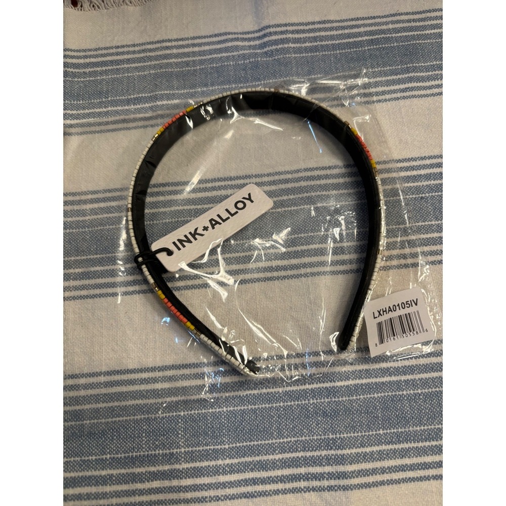 INK+ALLOY Sadie Beaded Headband Ivory Yellow Orange Geometric LXHA0105IV NEW - Picture 2 of 5